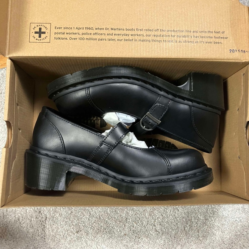 Dr Martens Alderstone MJ Black Orleans Leather Mary Jane Heels US Womens 9 - Picture 2 of 5